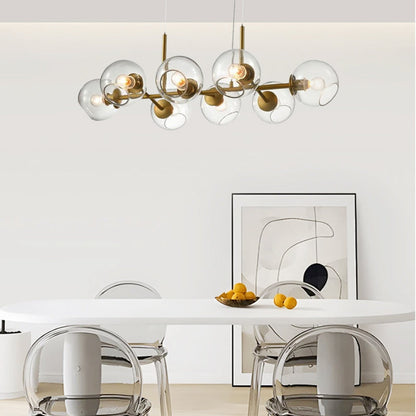 Modern Clear Glass LED Chandelier with Gold fixture for Dining Room