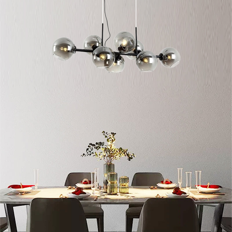 Modern Smoky Gray Glass LED Chandelier with Black fixture for Dining Room