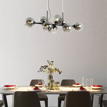 Modern Smoky Gray Glass LED Chandelier with Black fixture for Dining Room