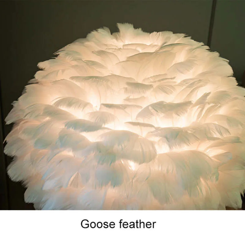  Table Lamp – Feather& Metal Tripod Base for Children's Room/Bedroom