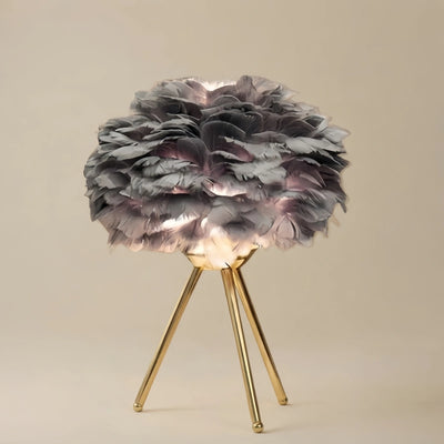 Table Lamp – Feather& Metal Tripod Base for Children's Room/Bedroom