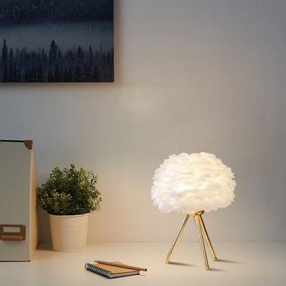  Table Lamp – Feather& Metal Tripod Base for Children's Room/Bedroom