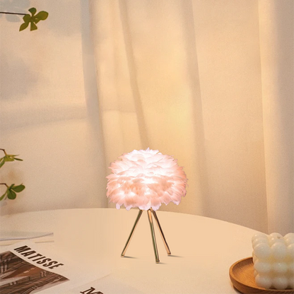  Table Lamp – Feather& Metal Tripod Base for Children's Room/Bedroom