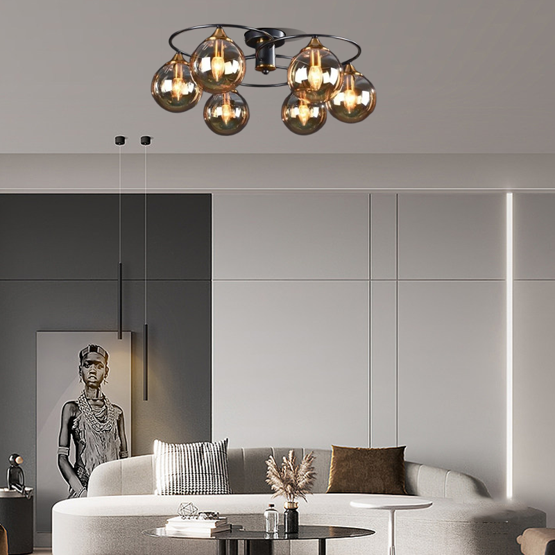 Modern Bubble Amber 6-Head Ceiling Light for Living Room