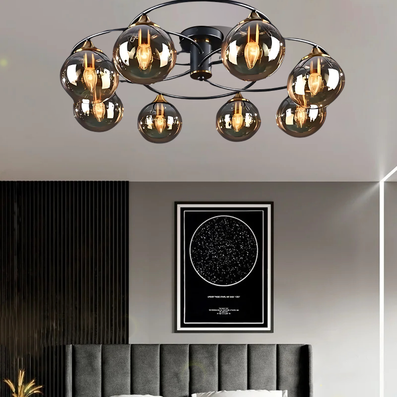 Modern Bubble Amber 8-Head Ceiling Light for Bedroom