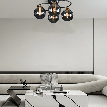 Modern Bubble Smoky Gray 4-Head Ceiling Light for Living Room