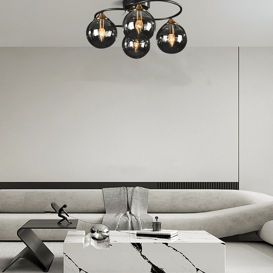 Modern Bubble Smoky Gray 4-Head Ceiling Light for Living Room