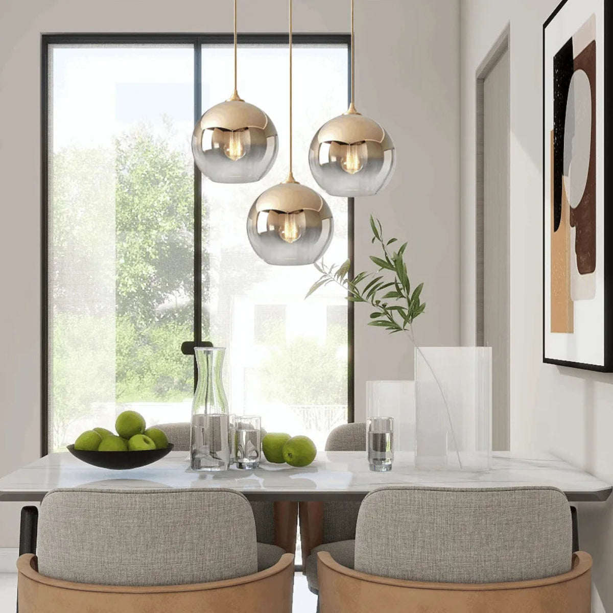 Excelis Modern Glass Globe Pendant Light – Gold/Silver LED Lamp for Dining Room