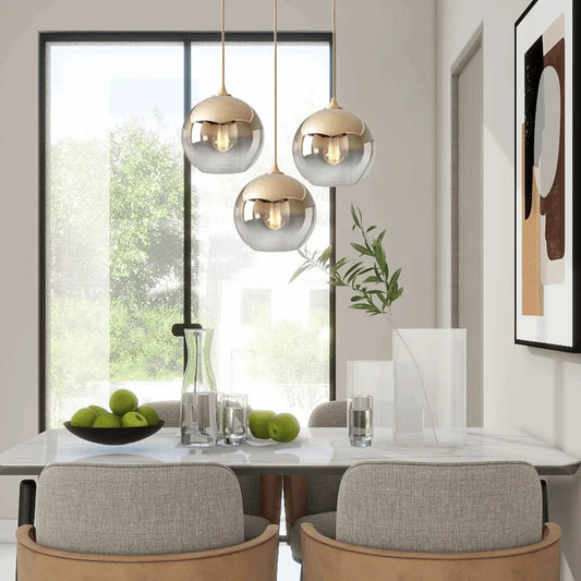Excelis Modern Glass Globe Pendant Light – Gold/Silver LED Lamp for Dining Room