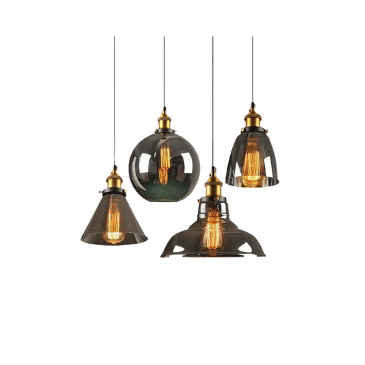 Irondale Industrial Glass Pendant Light – Clear/Amber/Smoke Grey for Dining Room