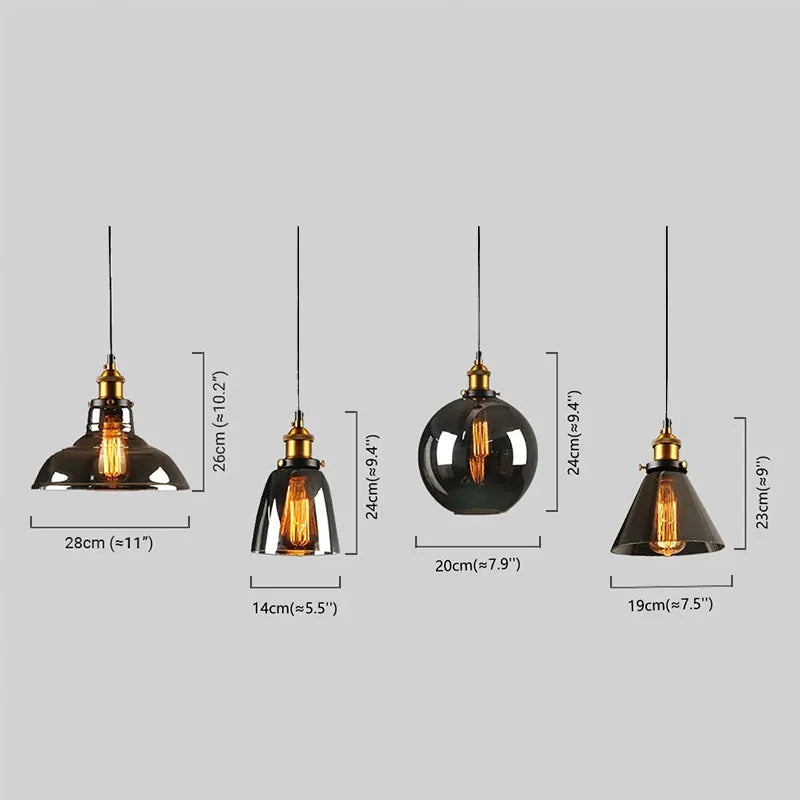 Industrial Glass Pendant Light Size