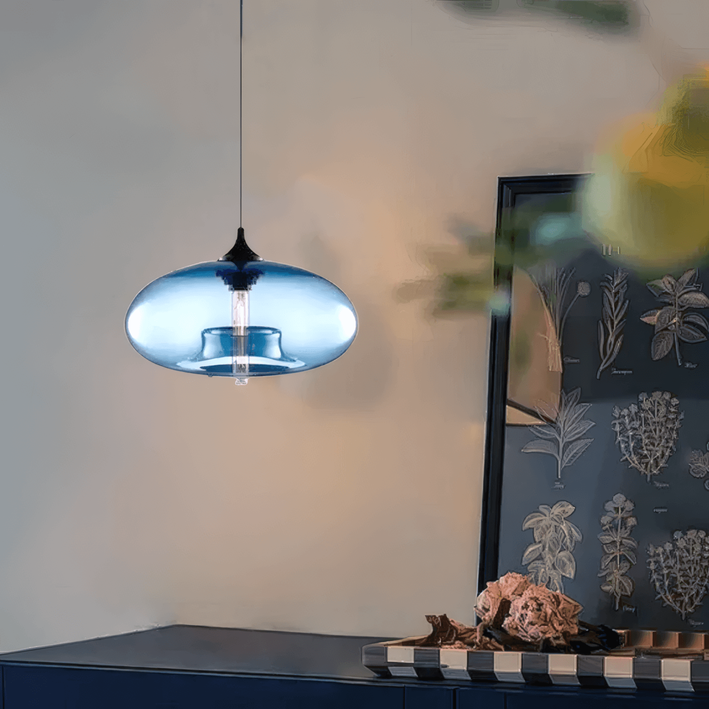 Modern Glass Blue Pendant Light for Living Room
