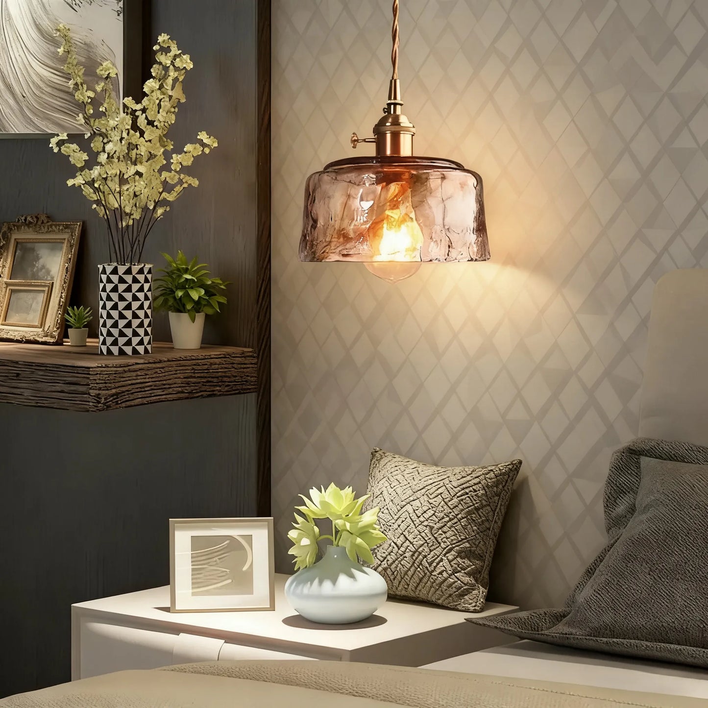 Vetro Retro Pendelleuchte – Leuchte aus bernsteinfarbenem Glas/Metall für das Esszimmer