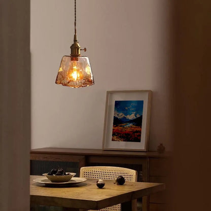 Vetro Retro Pendelleuchte – Leuchte aus bernsteinfarbenem Glas/Metall für das Esszimmer