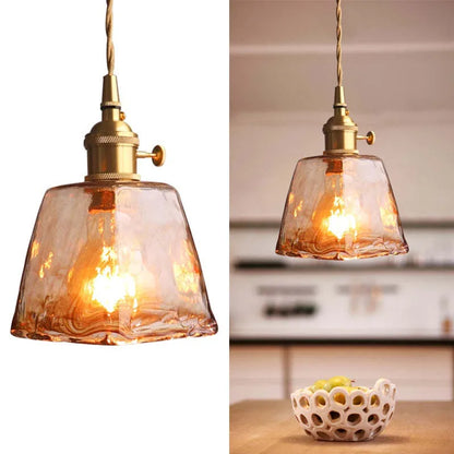 Retro Pendant Light – Amber Glass/Metal 