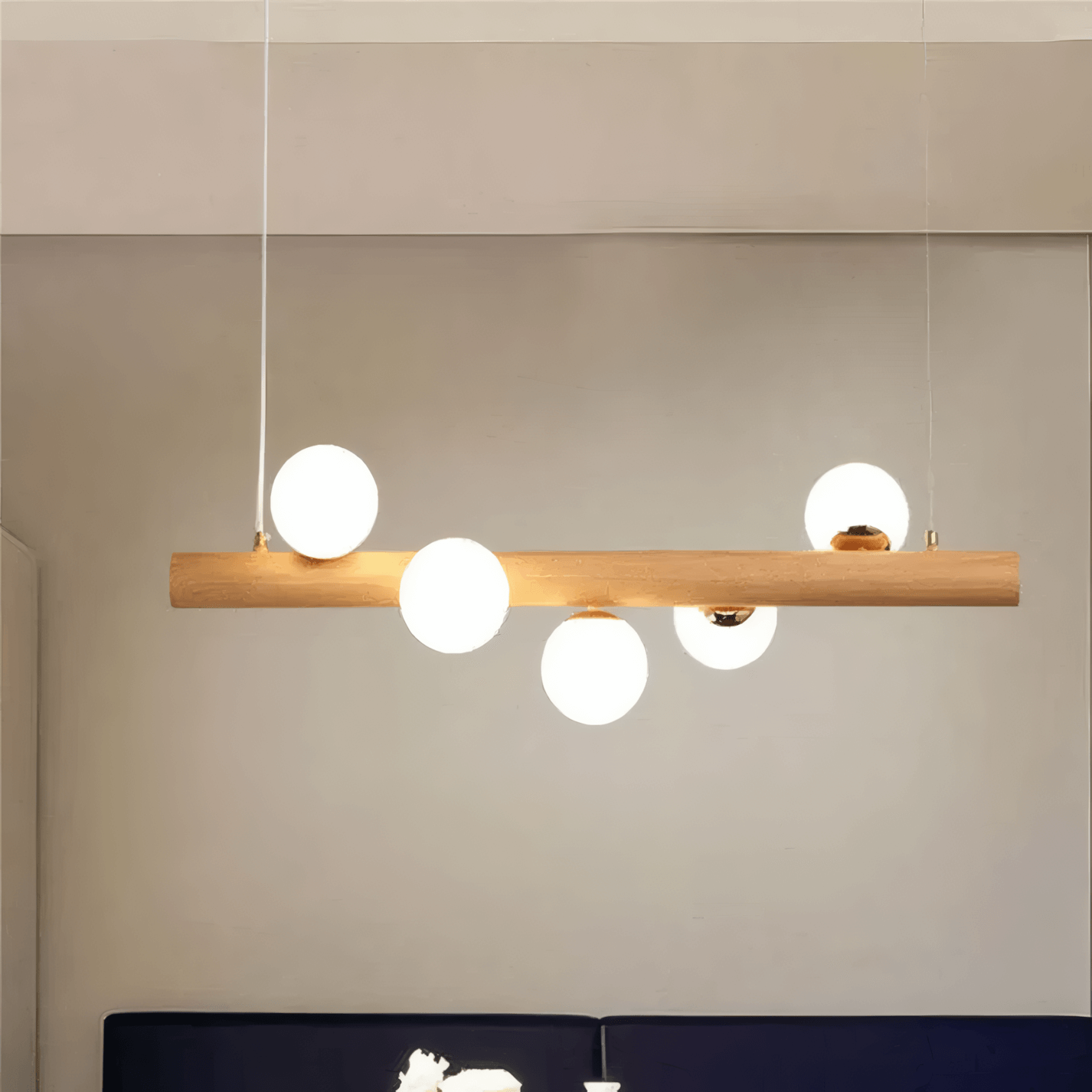 Modern Wood Linear 5-Head Pendant Light for Living Room
