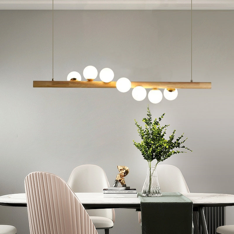 Modern Wood Linear 7-Head Pendant Light for Dining Room