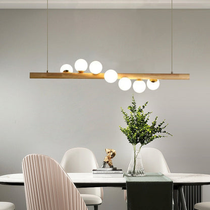 Modern Wood Linear 7-Head Pendant Light for Dining Room