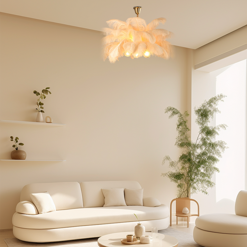 Art Deco Pendant Light — 8-Color Brass & Feather 