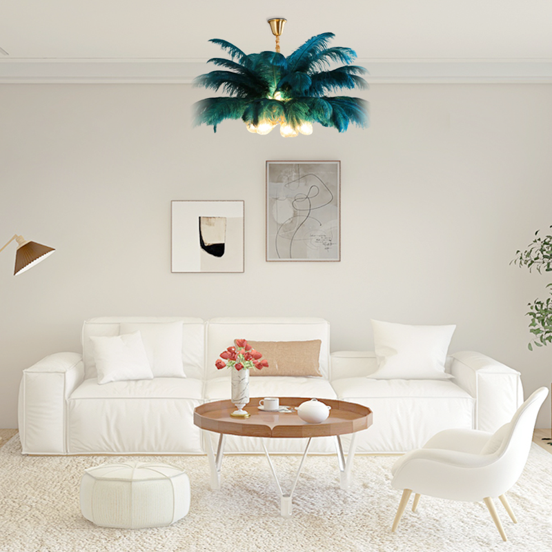 Art Deco Pendant Light — 8-Color Brass & Feather