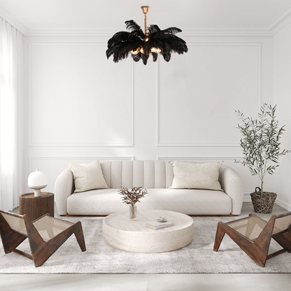 Art Deco Pendant Light — 8-Color Brass & Feather Cluster for Luxury Bedroom/Dining Room