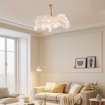 Art Deco Pendant Light — 8-Color Brass & Feather Cluster for Luxury Bedroom/Dining Room