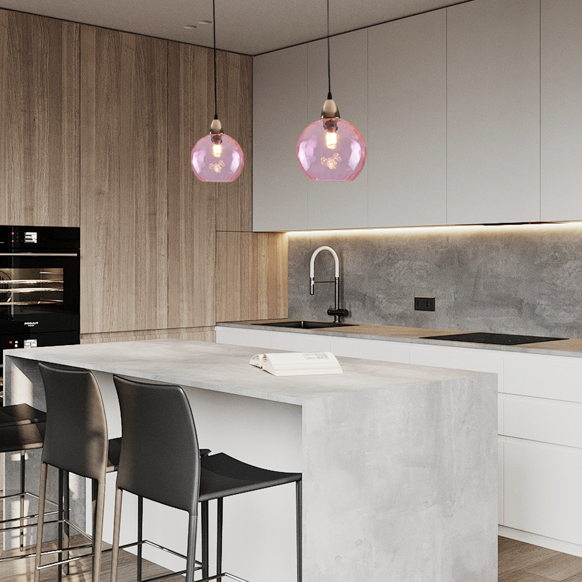 Modern Bubble Glass Pendant Light Pink