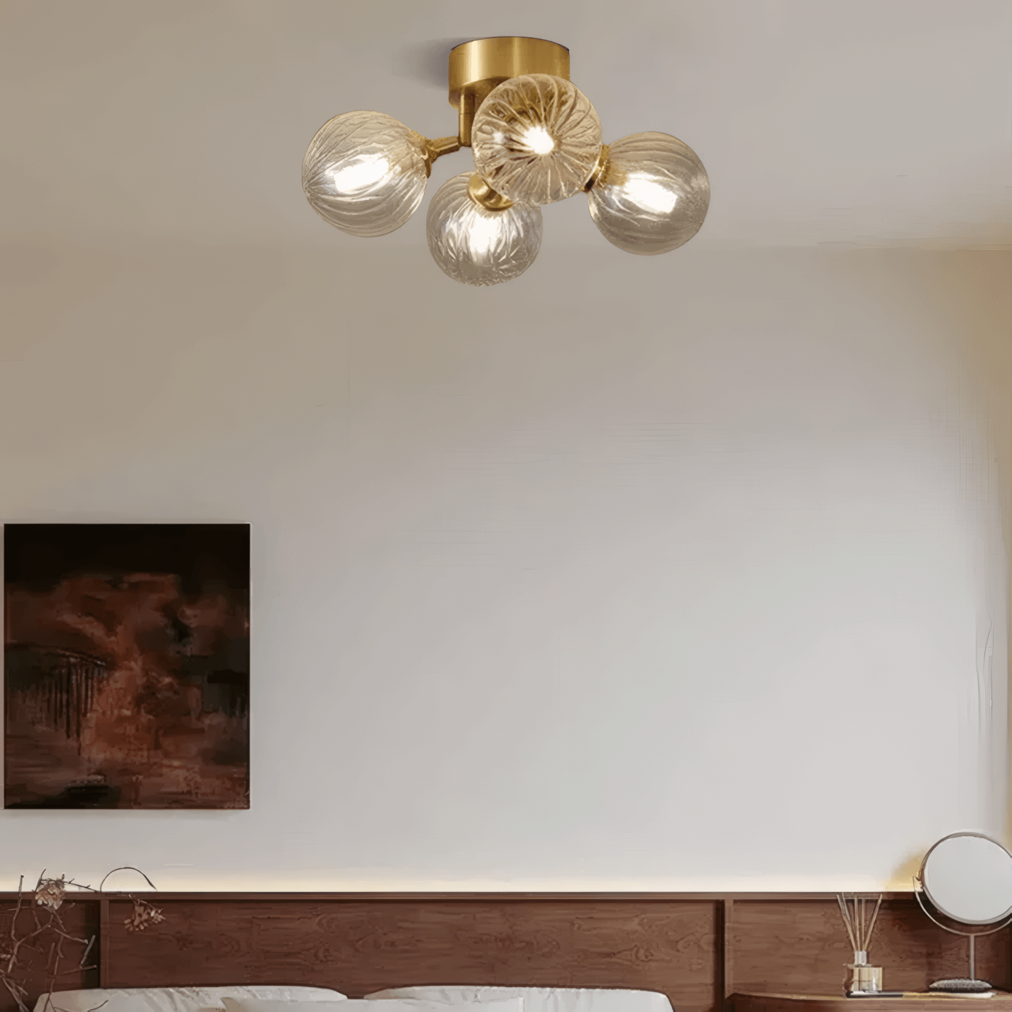  Modern Ceiling Light - Gold Metal/Glass