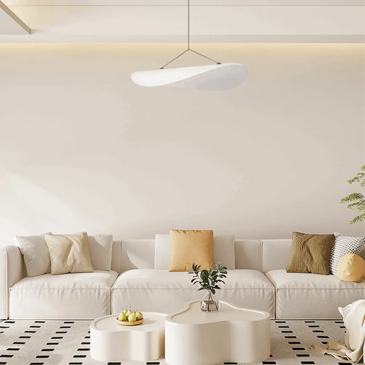 Crema Art Deco White Pendant Light – Curved Metal Design for Dining Room