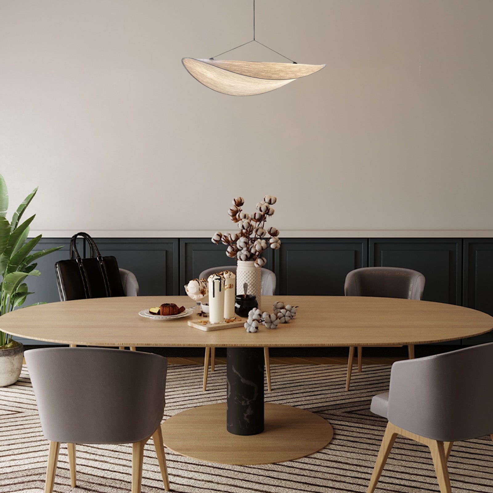 Art Deco White Pendant Light Curved for the top of Dining table