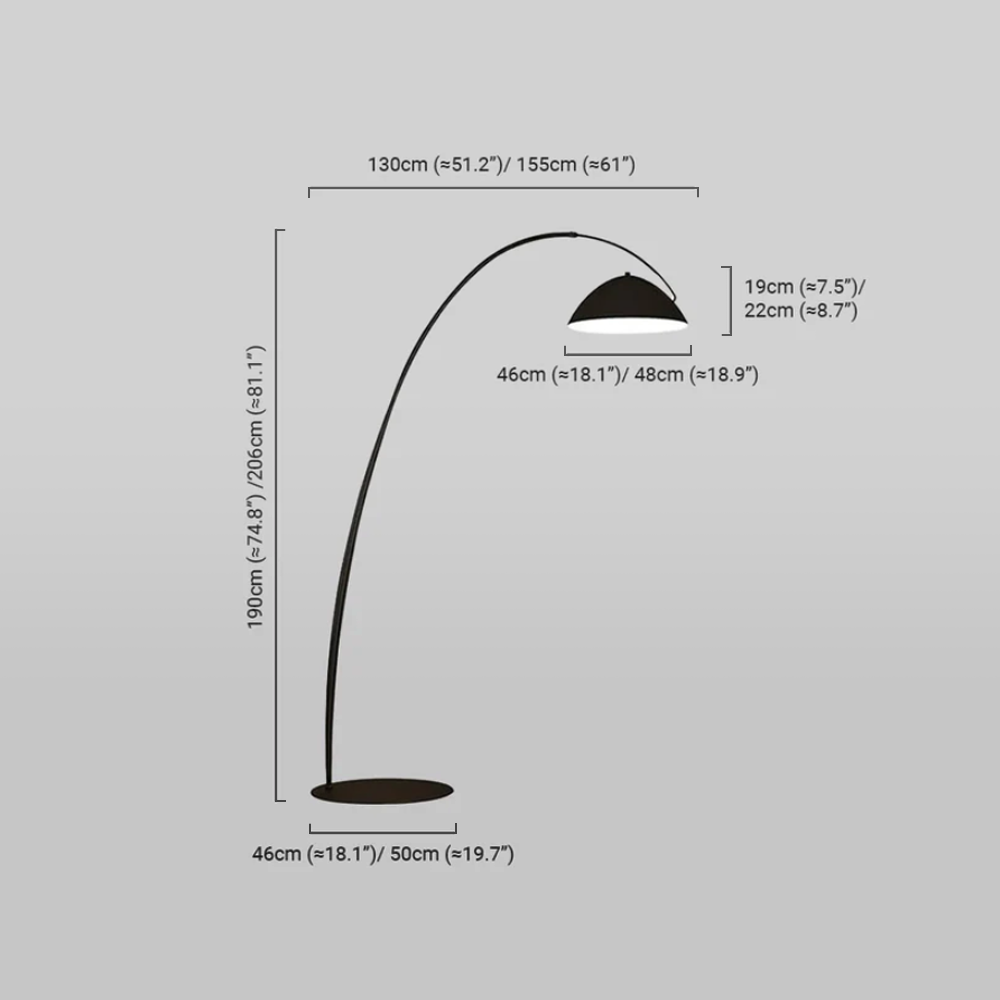 Modern Black Floor Lamp – Metal & Acrylic Curved Dimensions