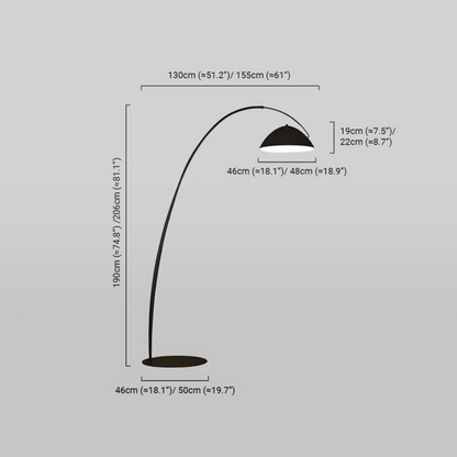 Modern Black Floor Lamp – Metal & Acrylic Curved Dimensions