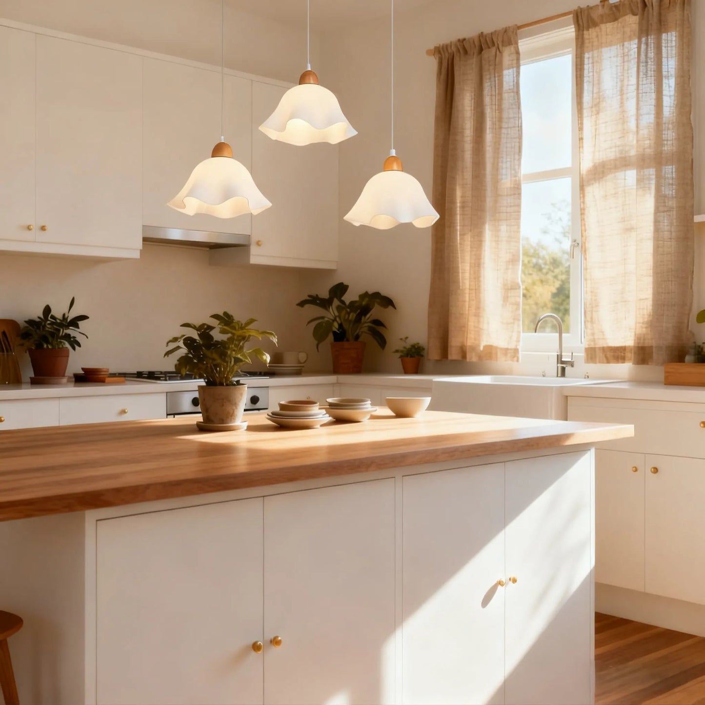 Crema Nordic Flower LED-Pendelleuchte – Weißes Holz/Acryl für das Esszimmer