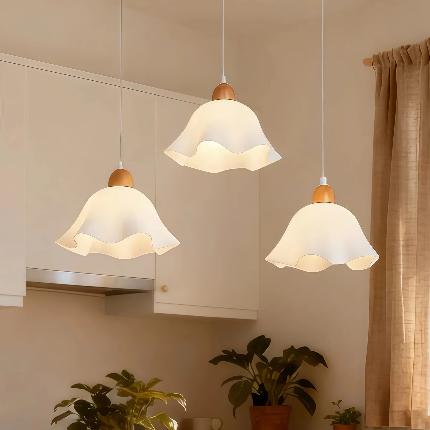 Crema Nordic Flower LED Pendant Light – White Wood/Acrylic for Dining Room