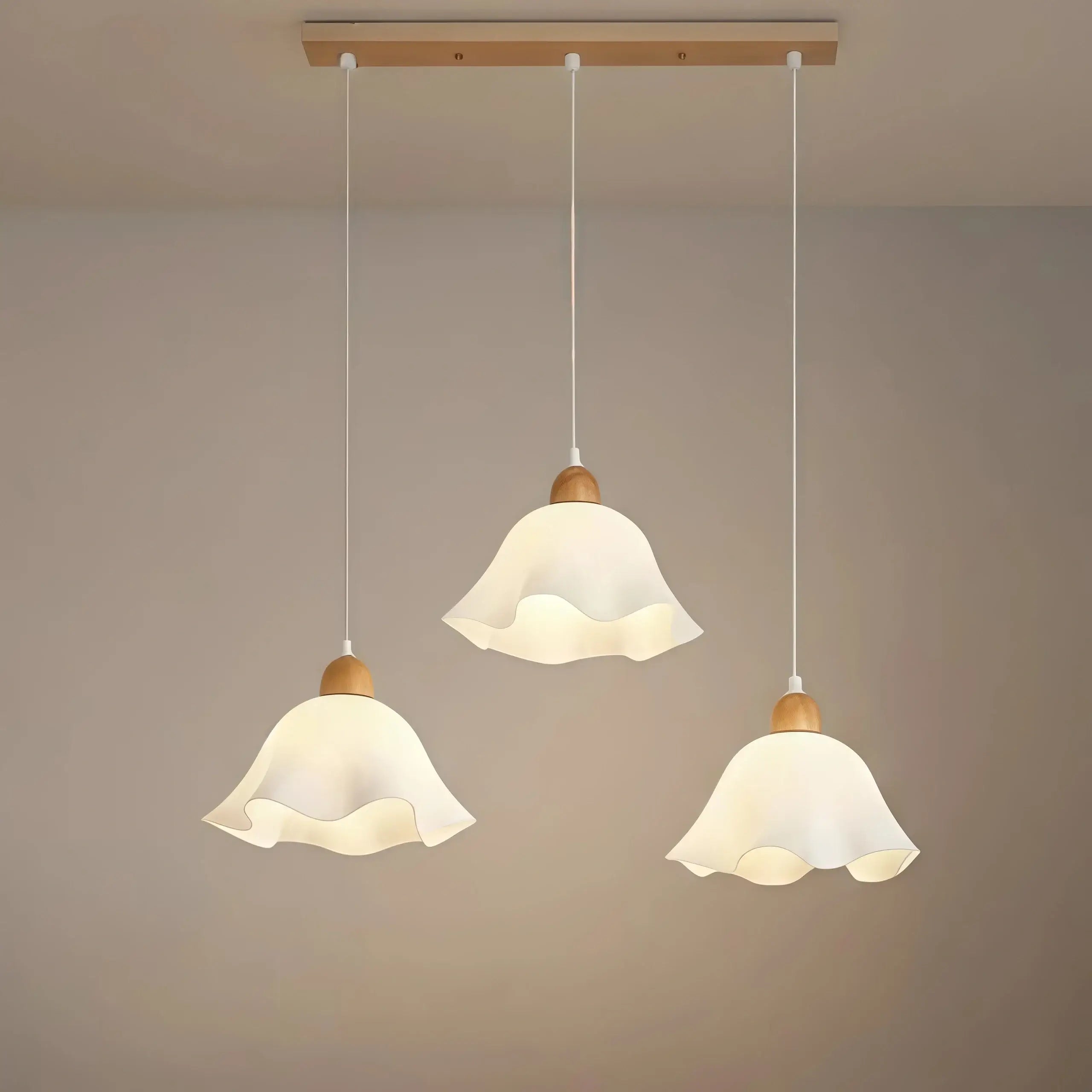 Crema Nordic Flower LED Pendant Light – White Wood/Acrylic for Dining Room