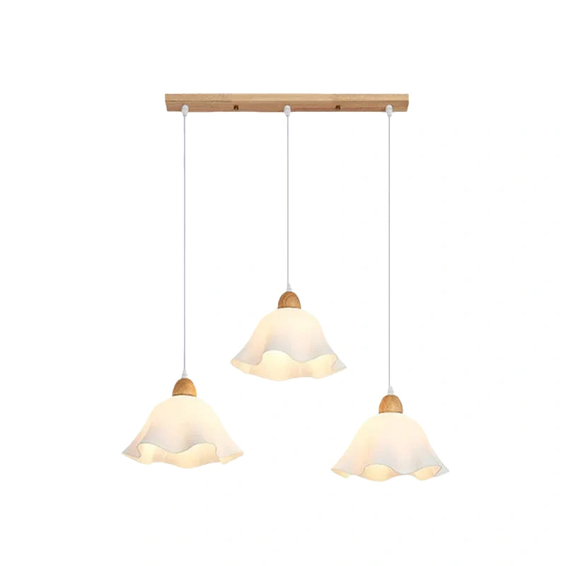 Crema Nordic Flower LED Pendant Light – White Wood/Acrylic for Dining Room