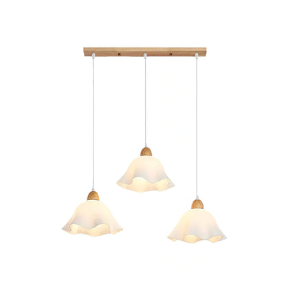 Crema Nordic Flower LED Pendant Light – White Wood/Acrylic for Dining Room