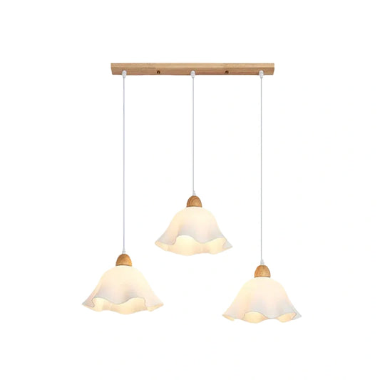 Crema Nordic Flower LED Pendant Light – White Wood/Acrylic for Dining Room