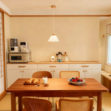 Crema Nordic Flower LED Pendant Light – White Wood/Acrylic for Dining Room