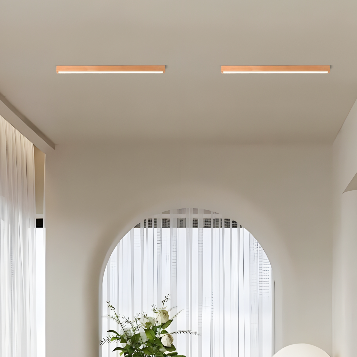 Modern Linear Ceiling Light Wood for Living Room