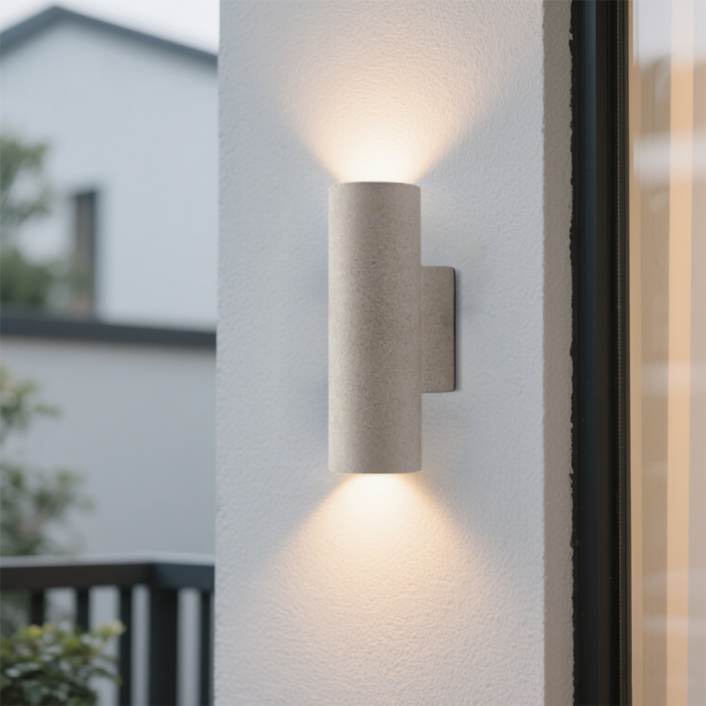 Modern White Outdoor Wall Lamp Cement Cylindrical Courtyard