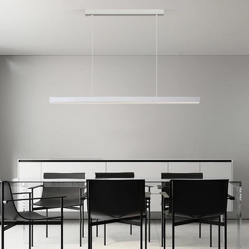 Minimalist Linear White Pendant Light Conference Table