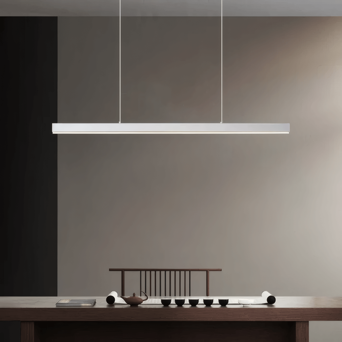 Modern White Linear Pendant Light Study Room
