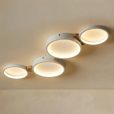 Modern Round Ceiling Light – Metal/Wood in Green/Grey/White for Living Room