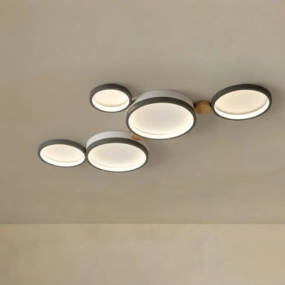 Arcato Modern Round Ceiling Light – Metal/Wood in Green/Grey/White for Living Room