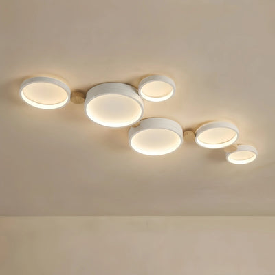 Arcato Modern Round Ceiling Light – Metal/Wood in Green/Grey/White for Living Room
