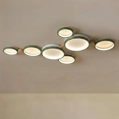 Arcato Modern Round Ceiling Light – Metal/Wood in Green/Grey/White for Living Room