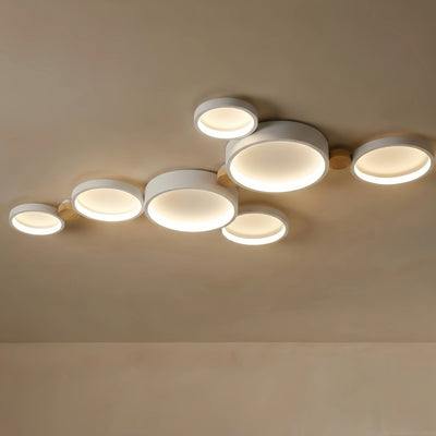 Arcato Modern Round Ceiling Light – Metal/Wood in Green/Grey/White for Living Room