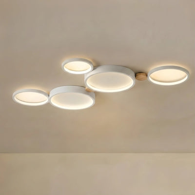 Arcato Modern Round Ceiling Light – Metal/Wood in Green/Grey/White for Living Room