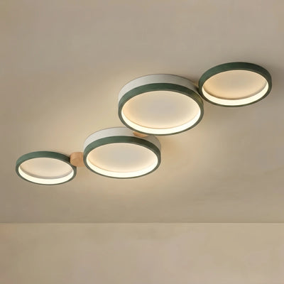 Arcato Modern Round Ceiling Light – Metal/Wood in Green/Grey/White for Living Room